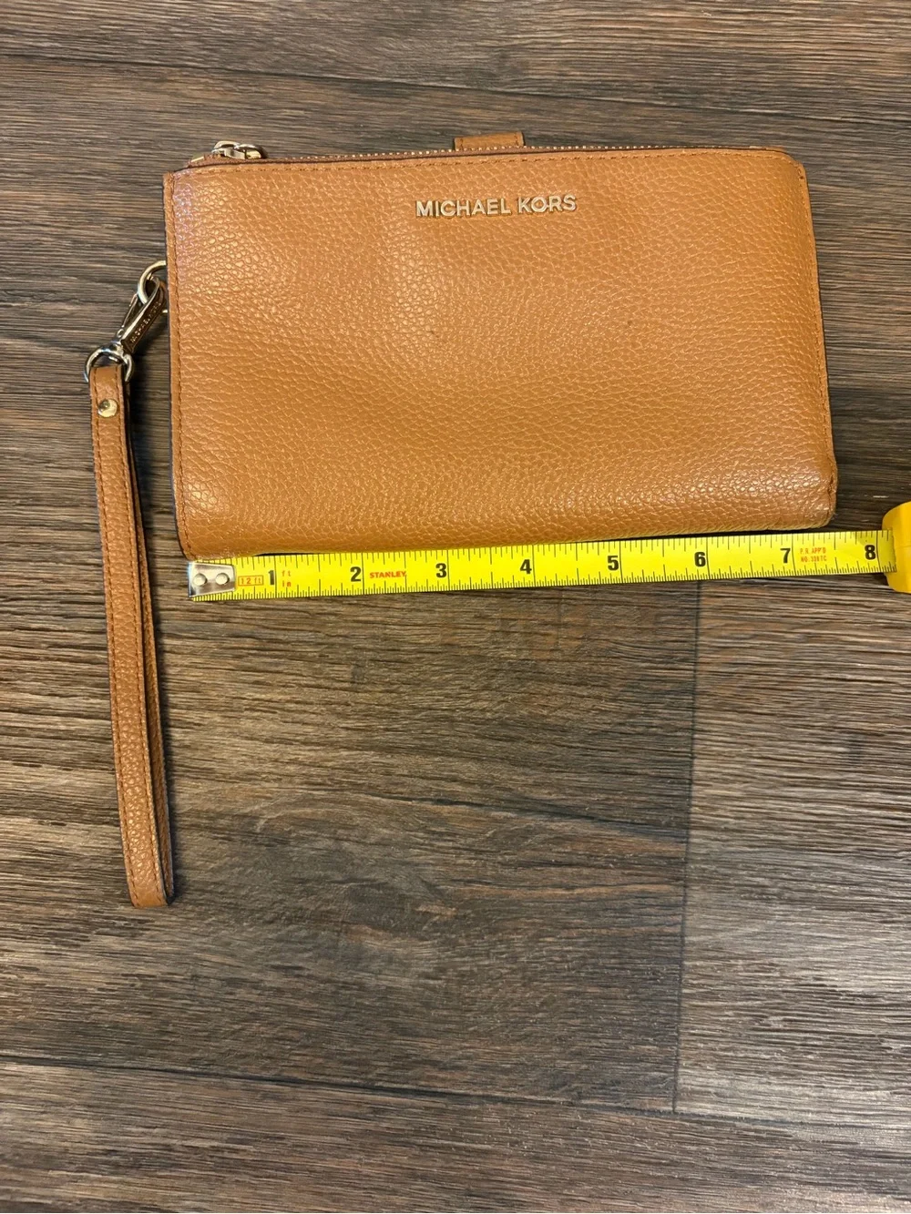 Michael Kors Brown Pebbled Leather w/Gold Accents Double Zip Wristlet